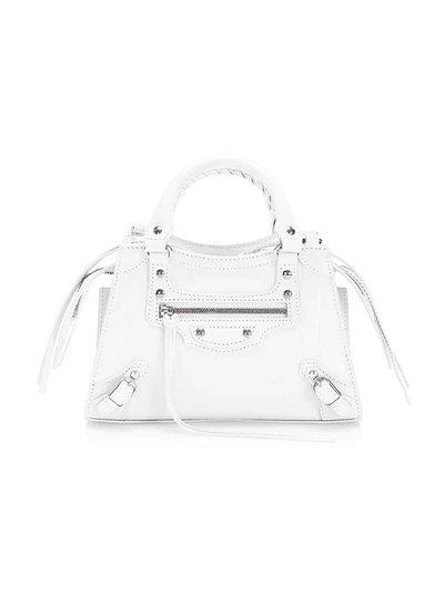 Balenciaga Neo Classic Hand Bag In White Leather In White/silver Embossed