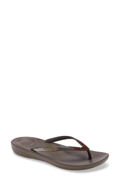 Fitflop Iqushion Ombre Sparkle Flip Flop In Chocolate Brown Rubber