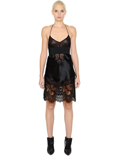 Givenchy Halter Silk Satin & Lace Dress, Black | ModeSens