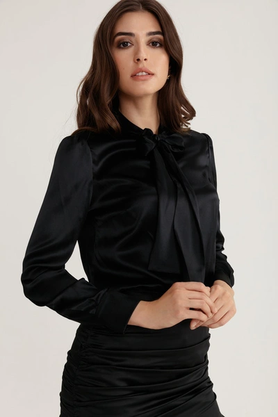 Lita Couture Elegant Bow Blouse In Black Silk Blend