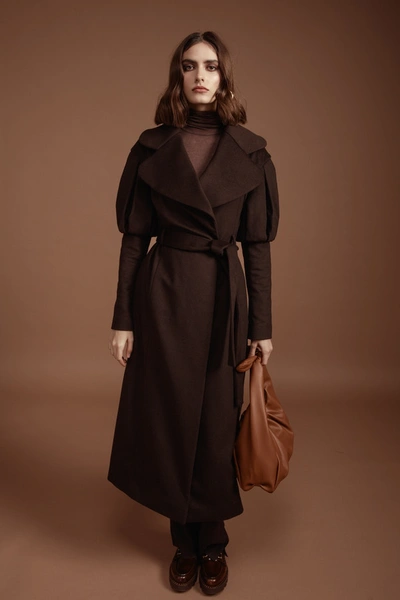 Lita Couture Statement Trench Coat In Chocolate Brown Wool And Cashmere |  ModeSens