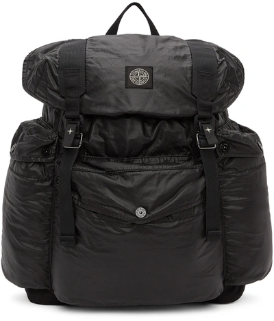 Stone Island Black Mussola Gommata Canvas Backpack In V0029 Black