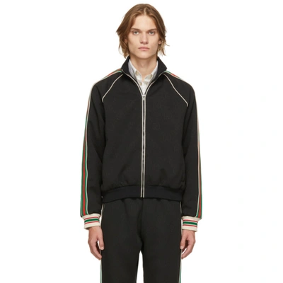 Gucci Web-stripe Gg-jacquard Zipped Jersey Track Jacket In Nero