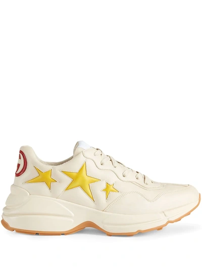 Gucci Rhyton Stars Print Faux Leather Sneakers In White