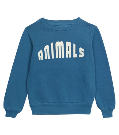 The Animals Observatory Kids' Logo Cotton Jersey Sweatshirt In Blue