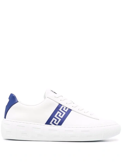 Versace White & Blue Greca Low-top Sneakers