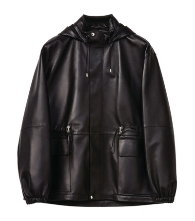 Loewe Black Hooded Leather Jacket