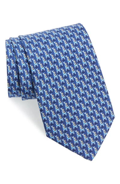 Ferragamo Penguin & Giraffe Silk Twill Tie, Blue