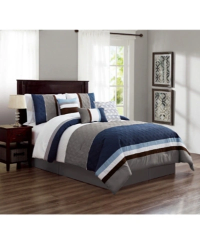 Luxlen Skiles 7 Piece Comforter Set, Queen Bedding In Blue