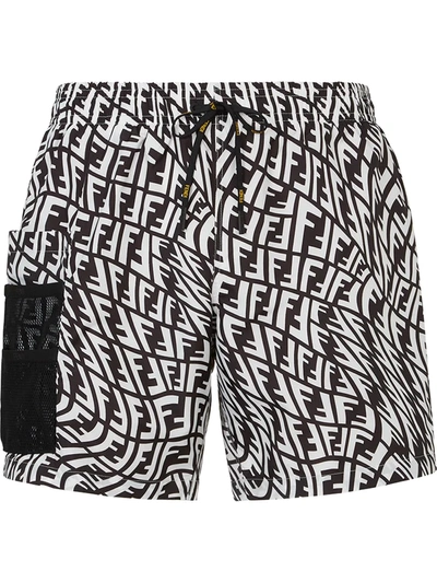 Fendi Distorted Monogram Swimming Shorts In Black