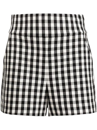 Alice And Olivia Donald High-waist Gingham Shorts In Black Off White