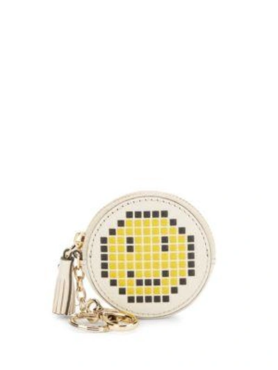 Anya Hindmarch Pixel Smiley Leather Coin Purse In Beige