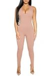 Naked Wardrobe Snatch Bustier Rib Jumpsuit In Coco