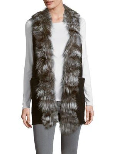 Adrienne Landau Knit Fox Fur-trimmed Vest In Black