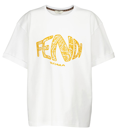 Fendi X Sarah Coleman Fisheye Logo Embroidered T-shirt In White
