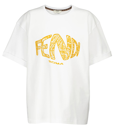 Fendi X Sarah Coleman Fisheye Logo Embroidered T-shirt In White | ModeSens