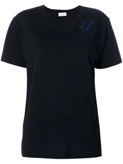 Saint Laurent Embroidered Logo T-shirt In Blue