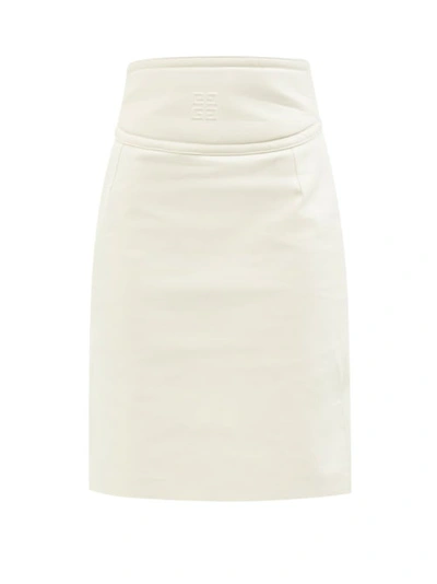 Givenchy 4g-embossed Cutout Leather Pencil Skirt In Beige