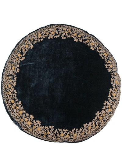 Anke Drechsel Embroidered Floral Round Cushion In Blau