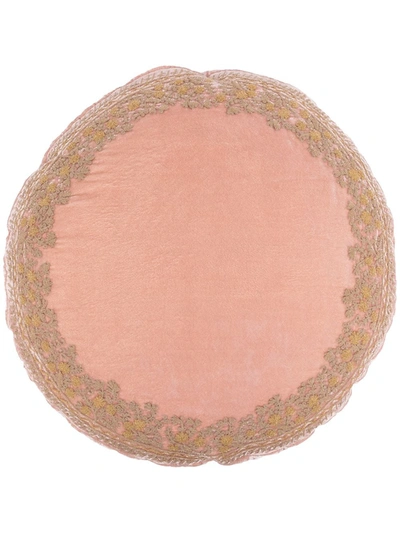 Anke Drechsel Embroidered Floral Round Cushion In Rosa