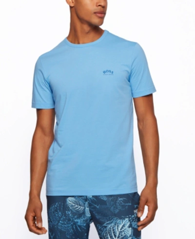 Hugo Boss Cotton Jersey T Shirt With Curved Logo In Bright Blue