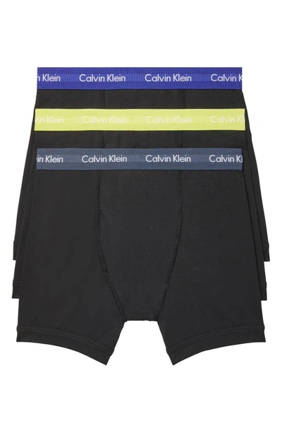 Calvin Klein Cotton Stretch Moisture Wicking Boxer Briefs, Pack Of 3 In Black/black