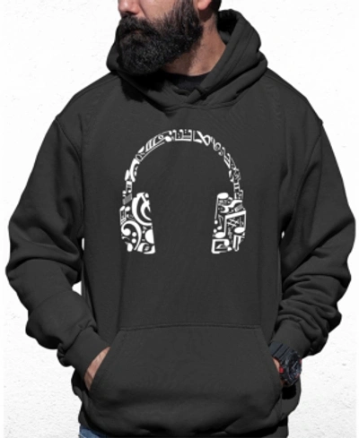 La Pop Art Men's Music Note Headphones Word Art Hooded Sweatshirt In Gray