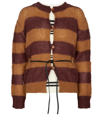 Marni Striped Cardigan In Wool And Mohair In Red,brown,white