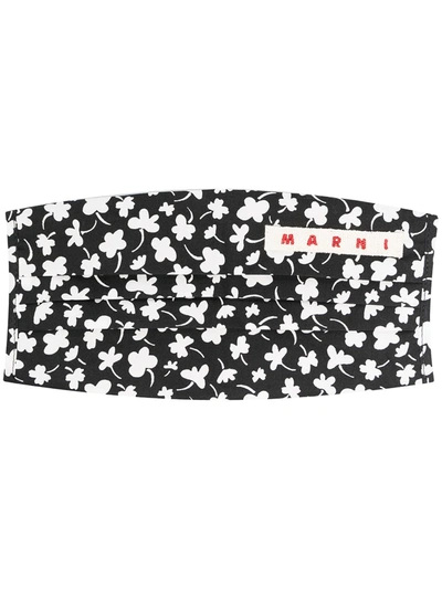 Marni Micro Flowers Print Cotton Face Mask Cover In Black