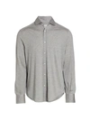 Brunello Cucinelli Slim Fit Shirt In Light Silk And Cotton Jersey With French Collar In Light Grey