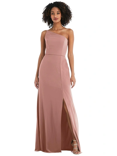 After Six Skinny One-shoulder Trumpet Gown With Front Slit In Pink