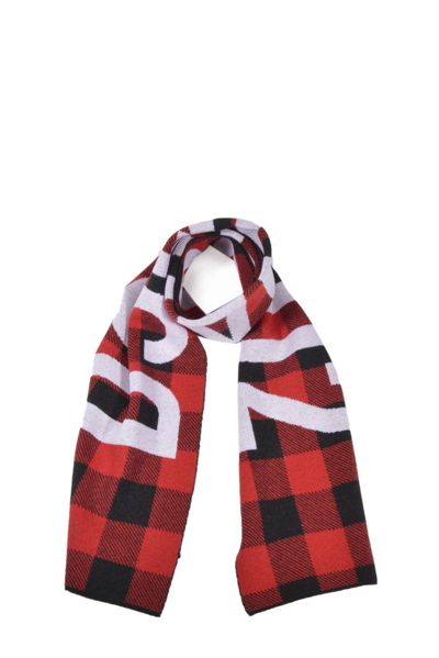 Dsquared2 Patterned Intarsia-knit Scarf In Red
