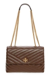 Tory Burch Kira Chevron Leather Crossbody Bag In Fudge / 59 Rolled Brass