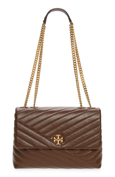 Tory Burch Kira Chevron Leather Crossbody Bag In Fudge / 59 Rolled Brass