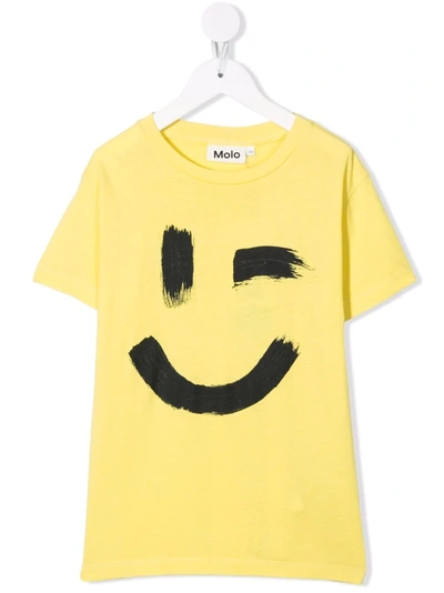 Molo Rame Smiley Face-print Organic Cotton T-shirt In Yellow
