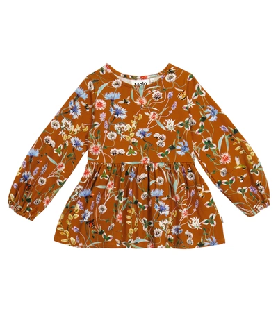 Molo Kids' Christabelle Floral Stretch-cotton Dress In Brown