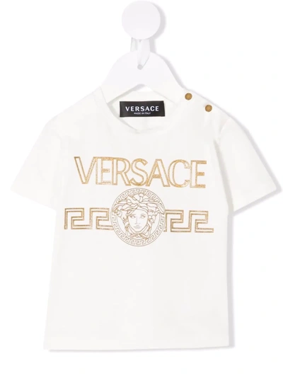 Versace Babies' Medusa Greca Logo Stretch Cotton Graphic Tee In White