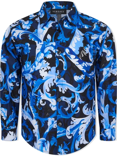 Versace Kids' Baroccoflage 印花衬衫 In Blue