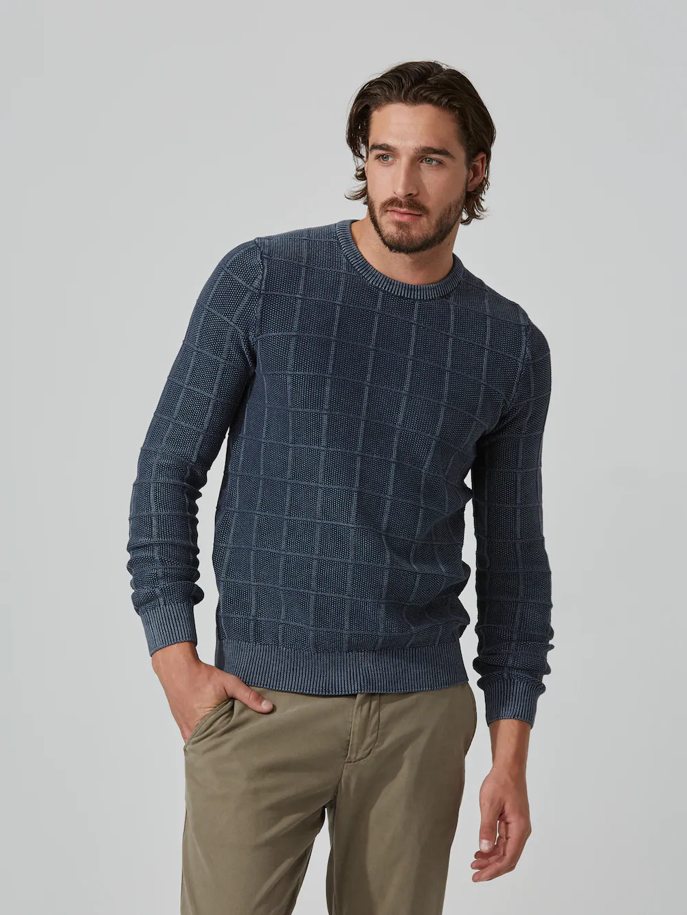 Frank + Oak Stone Washed Cotton Crewneck Sweater In Navy | ModeSens