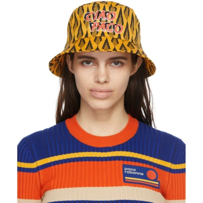 Paco Rabanne Womens Yellow Ciao Paco Geometric And Text-print Cotton Bucket Hat 1 Size In V724 Yellow