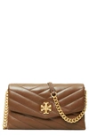 Tory Burch Kira Chevron Quilted Leather Wallet On A Chain In Fudge Rolled Bra