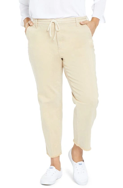 Nydj Plus Size Relaxed Trouser Pant With Frayed Hems And Cord Belt In Warm Sand