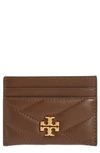 Tory Burch Kira Chevron Leather Card Case In Fudge / 59 Rolled Brass