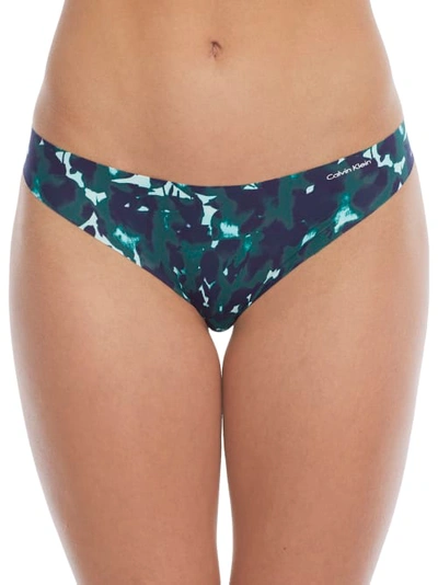 Calvin Klein Women's Invisibles Thong Underwear D3428 In Summer Remnants Aqua Luster