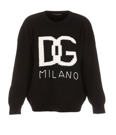 Dolce & Gabbana Dg Intarsia-knit Cashmere-wool Jumper In Black