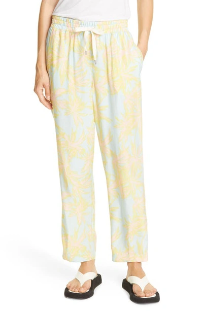 Atm Anthony Thomas Melillo Palm Print Silk Charmeuse Cropped Drawstring Pants In Abstract Palm Print