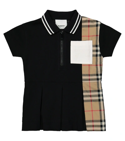 Burberry Baby Vintage Check棉质珠地布polo领连衣裙 In Black