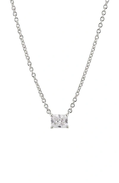 Nadri Modern Luv Small Emerald Cut Cubic Zirconia Pendant Necklace In Rhodium