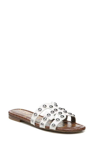 Sam Edelman Women's Bay 14 Ball Studded Leather Slide Sandals In Bright White