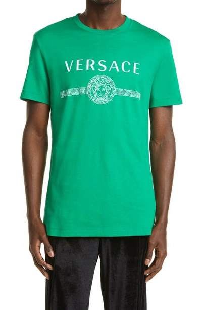 Versace Medusa Logo Cotton Tee In Green